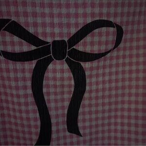 Pink Gingham Fabric with Black Bow Design